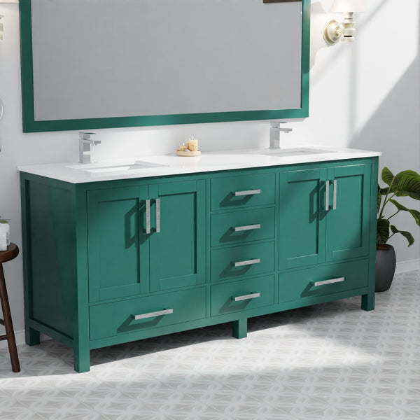 English Elm Green Double Bath Vanity 72 in W x 22 in D with Cultured Marble Top — Solid Wood, Soft-Close, Ample Storage, Scratch-Resistant Surface B2731P259120