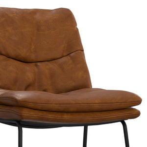 English Elm Danika Upholstered Counter Stool Set of 2 — Distressed Vegan Leather, Tufted Padded Seat, Metal Base Camel+Brown B136P252649