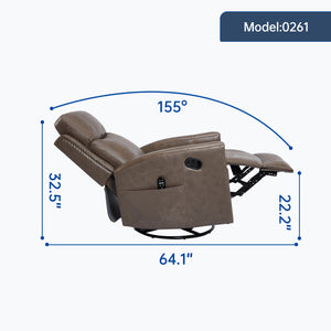 English Elm Camel Genuine Leather Massage Rocker Swivel Recliner with Heat and Lumbar Relief W1803P323716