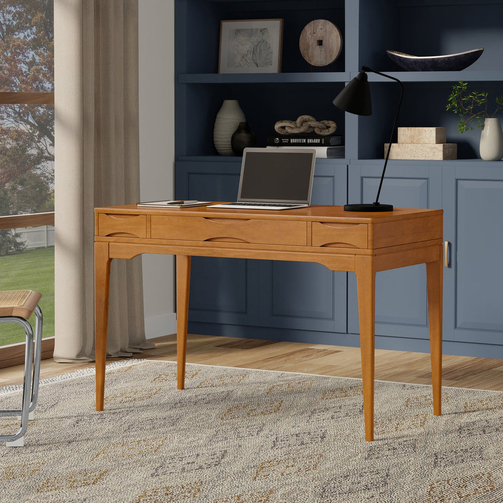 English Elm Harper Rubberwood Writing Desk with Keyboard Tray Mid-century Modern Home Office Storage Brown B136P420747
