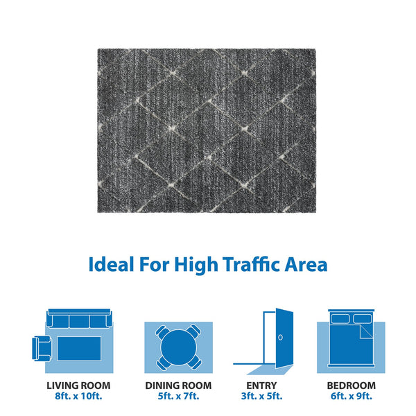 JLA Home Madison Park - Talas Shag Area Rug Grey Cream Diamond Trellis — Plush High Pile, OEKO‑TEX, Stain‑Resistant Comfort 84 L x 60 W x 0.75H MP35-8036