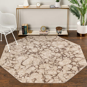 Unique Loom Oasis Breeze Machine Made Abstract Rug Brown, Beige/Ivory 7' 1" x 7' 1"
