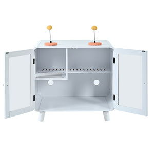 English Elm Cat Litter Box Enclosure Mdf Cabinet with Rgb Lighting Glass Doors and Play Loft White N704P419240K