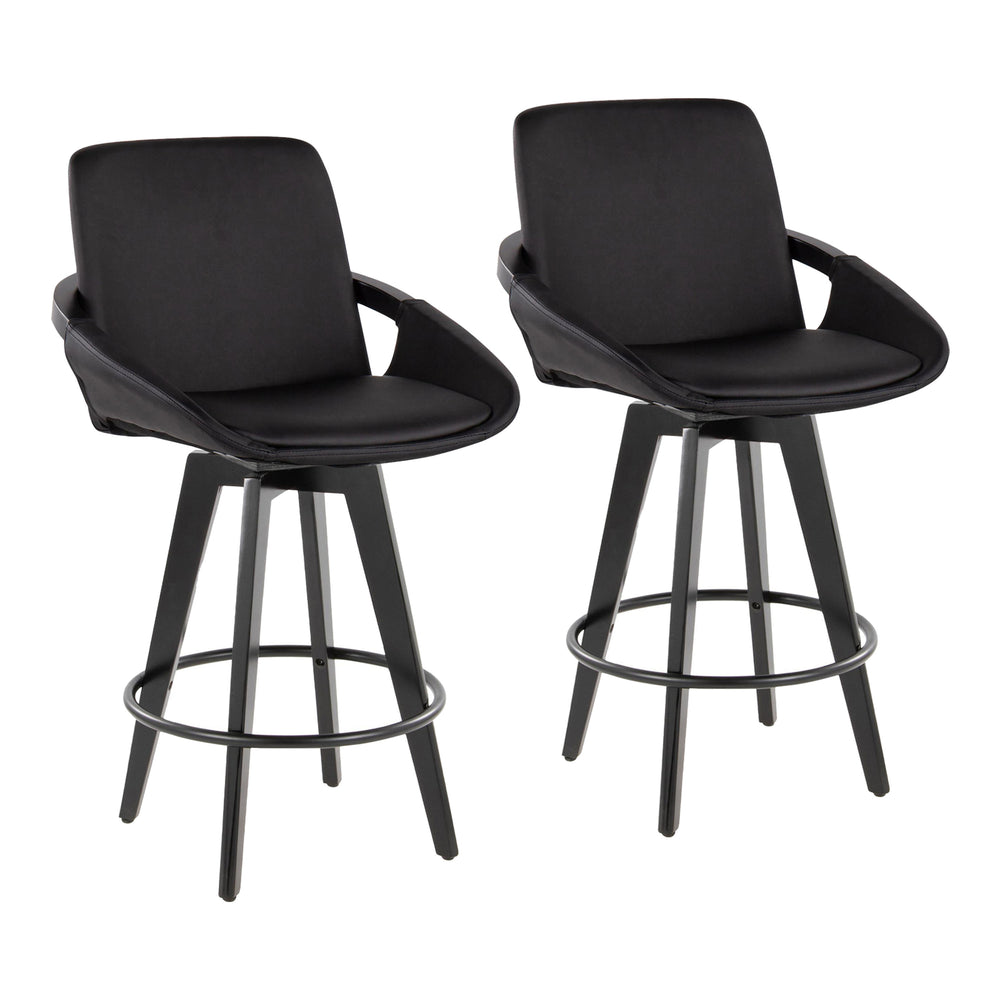 English Elm Fixed-height Swivel Counter Stools with Faux Leather Seats and Chrome Footrest Set of 2 Black B202S01803