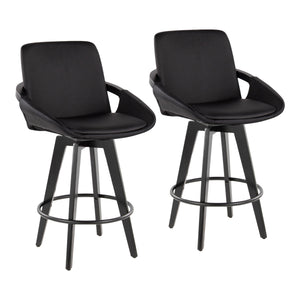 English Elm Fixed-height Swivel Counter Stools with Faux Leather Seats and Chrome Footrest Set of 2 Black B202S01803