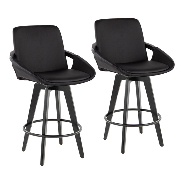 English Elm Fixed-height Swivel Counter Stools with Faux Leather Seats and Chrome Footrest Set of 2 Black B202S01803