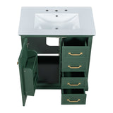 English Elm 30" Bathroom Vanity With Sink, One Package, Green Bathroom Cabinet With Drawers, Solid Frame and Mdf Board