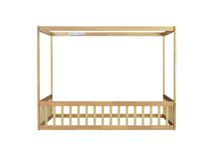 English Elm Full Size Canopy Floor Bed In Natural Rubberwood With Guardrails - Perfect For Kids' Imagination! W504P345756