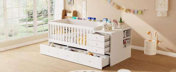 English Elm Convertible Crib Daybed with Changing Table Six Drawers Pine Wood Nursery Frame FF00001AAW