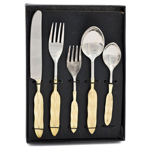 English Elm S/5 Elegant Gold Cutlery Set With Feather Handles – Perfect For Gifting & Everyday Dining Luxury W2078P284547-GIGA