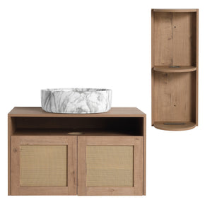 English Elm 30" Floating Bathroom Vanity Oak Finish Ceramic Vessel Sink Soft Close Plywood Cabinet W999S00503