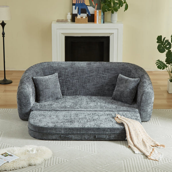 English Elm 87-inch Curved Chenille Convertible Sofa Recliner Bed with Pull-out Base for Living Room Grey W3505P452805