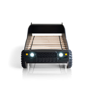 English Elm Modern Jeep Twin Bed with Led Headlights Gloss Black Mdf Frame for Kids Rooms B2741S00915
