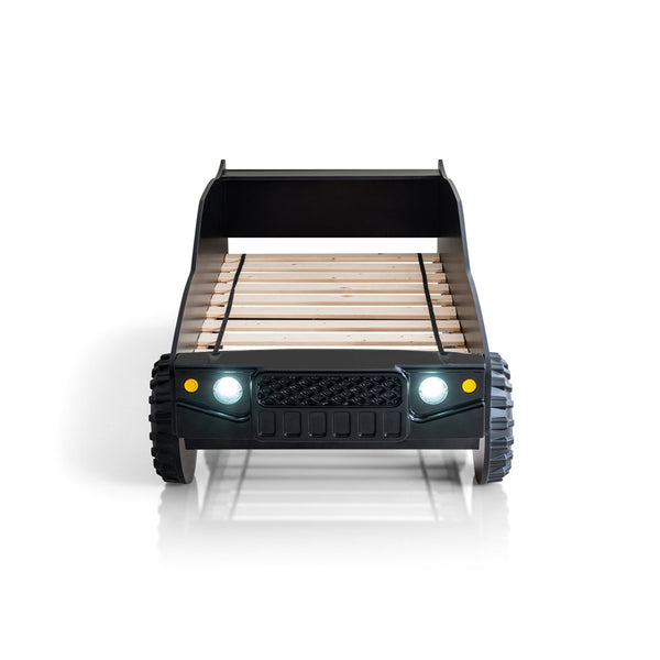 English Elm Modern Jeep Twin Bed with Led Headlights Gloss Black Mdf Frame for Kids Rooms B2741S00915