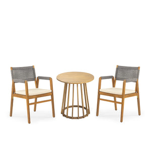 English Elm Christopher Knight Home® - Outdoor 3-Piece Acacia Wood Dining Set With Cushions, Modern Coastal Style For Small Spaces N773P210139G2_N773P191382T
