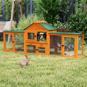 English Elm Large Spruce Wood Rabbit Hutch with Waterproof Roof Ramps and Removable Tray W2181P362971