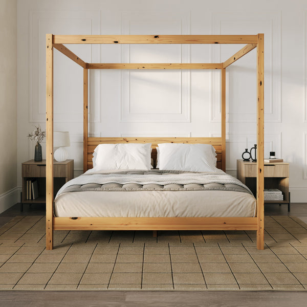 English Elm Walker Edison - Modern Pine Canopy Bedframe King — Minimalist Boho Design, Solid Pine Slats, Center Support, No Box Spring Needed Natural Wood 84 L x 12.75 W x 11.25 H B185P169192
