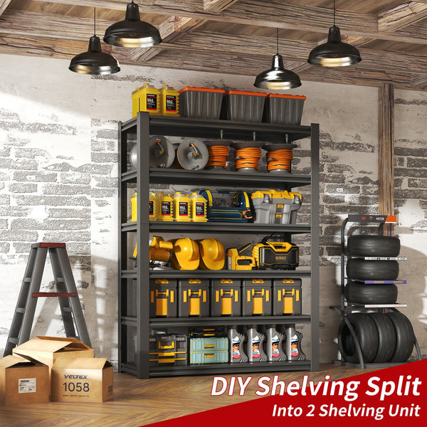 English Elm 82"H 6-Tier Metal Shelves - 2400LB Heavy Duty Adjustable Garage Rack, Easy Tool-Free Assembly, Versatile Storage T2398P252494