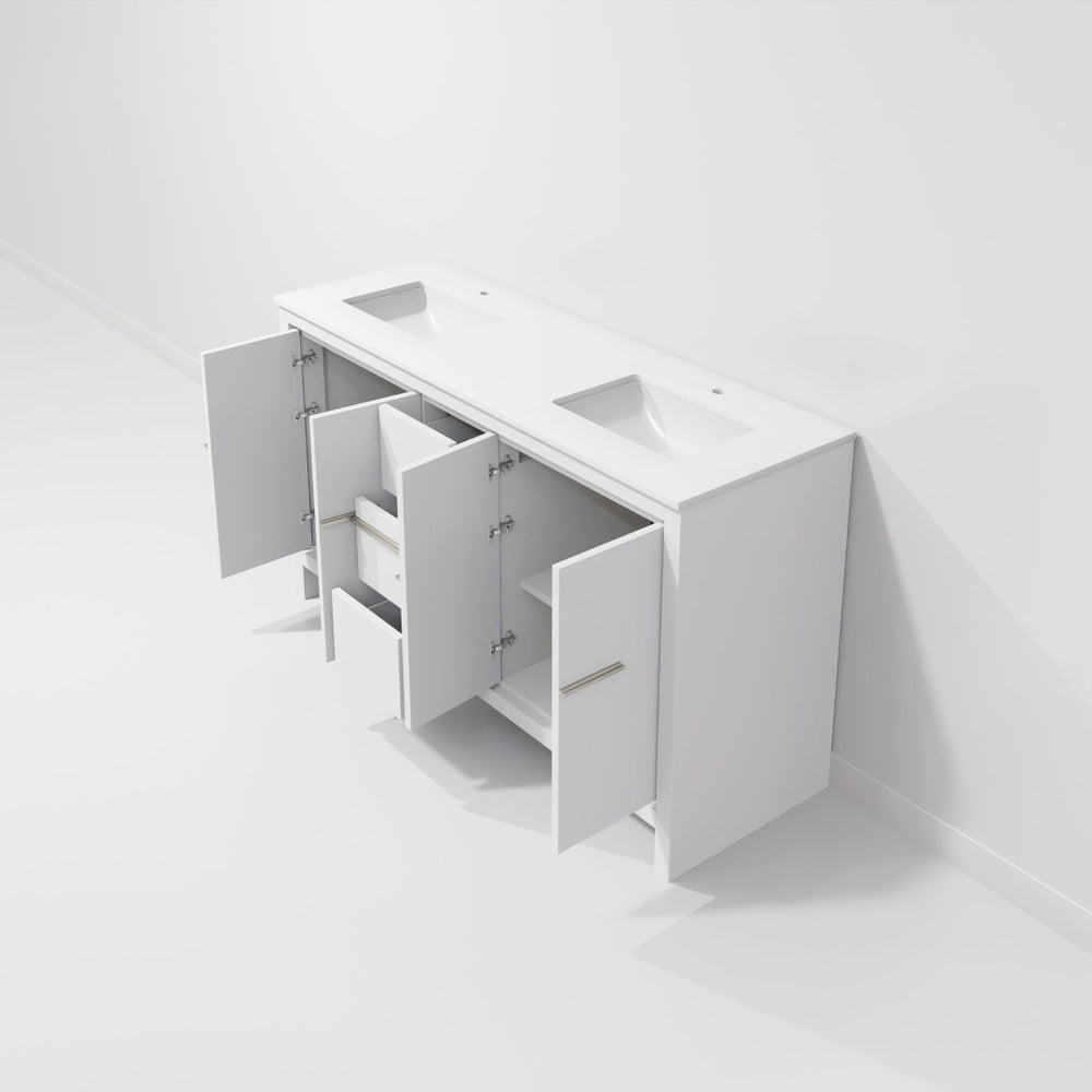 English Elm White Double Bath Vanity With White Quartz Top, 60" W For Elegant Storage & Modern Style Upgrade B2731P259468-GIGA