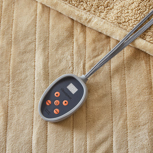 JLA Home Beautyrest - Blanket Beautyrest Heated with Secure Comfort Tech, Reversible Plush, 20 Temps, Auto Shut-Off Tan BR54-0382