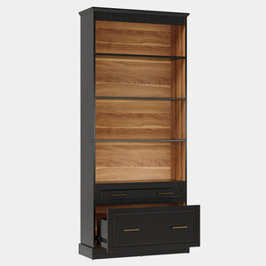 English Elm Open Five Tier Industrial Bookshelf with Steel Frame and Warm Brown Wood Finish T3971P452404