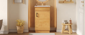 English Elm 20-inch Farmhouse Bathroom Vanity with Ceramic Sink, Freestanding Single Cabinet, Soft-Close Door, Adjustable Shelf, Natural Wood-Grain Finish N710P334910P