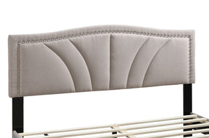 English Elm Modern Burlap Upholstered Full Platform Bed Curved Headboard with Nailhead Trim Detail B011P418593