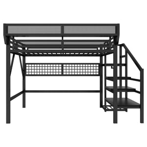 English Elm Queen Metal Loft Bed with Staircase Wardrobe Rgb Lighting Industrial Frame W2580S00067