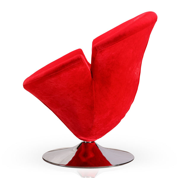 English Elm Tulip Velvet Swivel Lounge Chair Red — 360° Tulip-Shaped Velvet Seat with Polished Chrome Base, 300 lb Capacity, No Assembly Required B365P397983