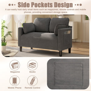 English Elm 48" Corduroy Compact Loveseat with Side Pocket Solid Wood Frame for Small Spaces Grey W2715P409865