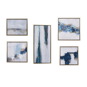 JLA Home INK+IVY - Abstract 5-piece gallery set of framed blue & neutral abstract canvases with gold foil, texture, ready-to-hang MT95C-0036A