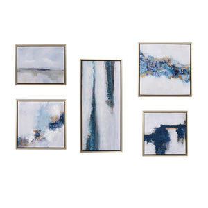 Martha Stewart Blue Drift Modern/Contemporary Abstract 5-piece Gallery Framed Canvas Wall Art Set MT95C-0036A Multi