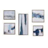 Blue Drift Modern/Contemporary Abstract 5-piece Gallery Framed Canvas Wall Art Set