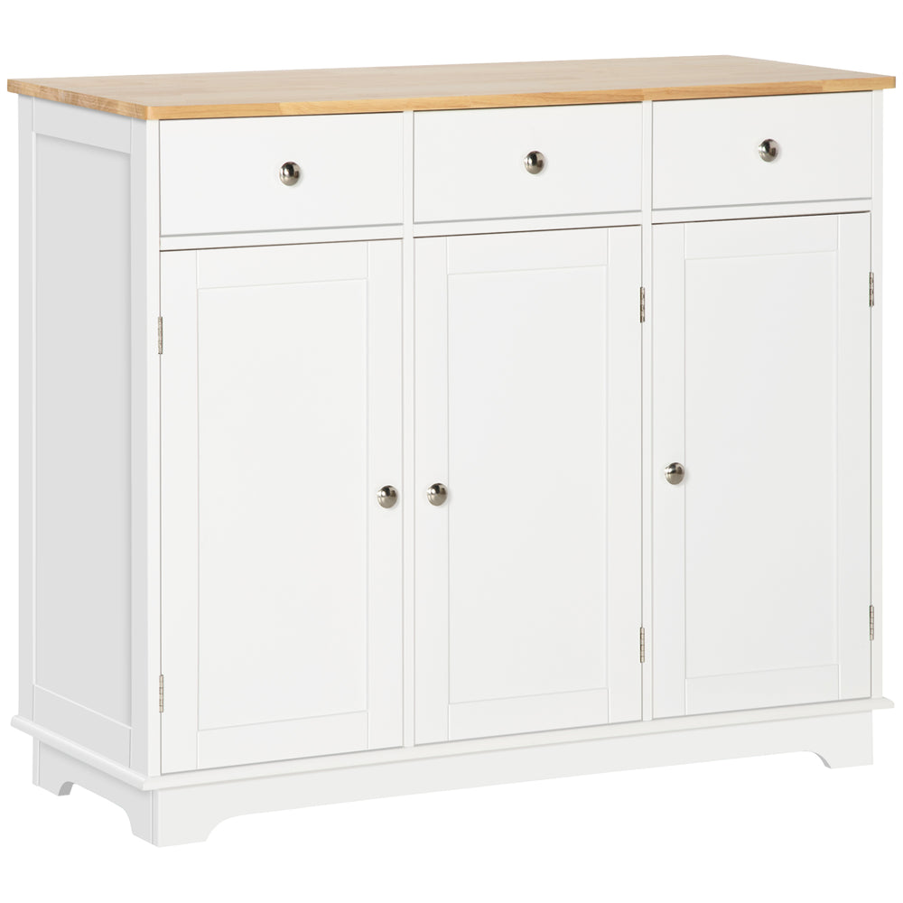 English Elm Homcom Modern Sideboard With Solid Rubber Wood Top, Versatile Storage & Stylish White Finish For Any Space W2225P217384