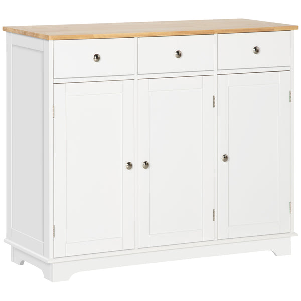 English Elm Homcom Modern Sideboard With Solid Rubber Wood Top, Versatile Storage & Stylish White Finish For Any Space W2225P217384