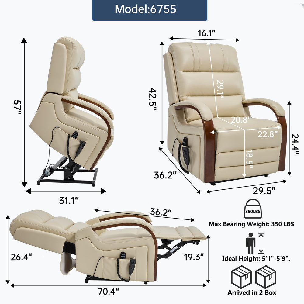 English Elm Power Lift Recliner with Leatheraire Upholstery Dual Motor Heat Massage Wood Armrests W1803S00082