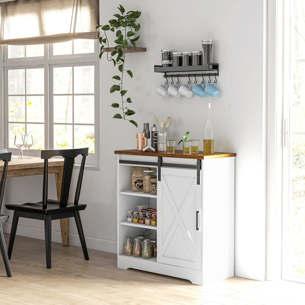 English Elm Homcom Farmhouse Coffee Bar Cabinet - Rustic 33" Buffet Sideboard With Sliding Door & Adjustable Shelves W2225P217400