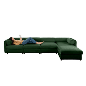English Elm Modular 4-Seat L-Shaped Sofa With Storage, Ergonomic Comfort, And Stylish Green Chenille Upholstery W714S01064