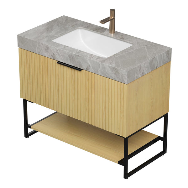 English Elm 36" Sintered Stone Vanity Top Undermount Ceramic Basin Glossy Gray Bathroom Upgrade W2615P365408