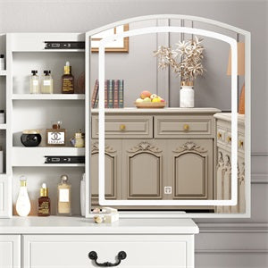 English Elm MIRROR Large Lighted Makeup Vanity with 3-Color LED Brightness, Spacious Drawers & Retro Elegant Design W509134173