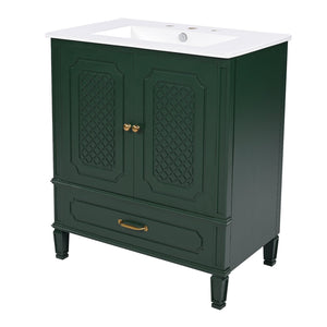 English Elm Christopher Knight Home® - 30" Bathroom Vanity with Sink Vintage Acacia Frame Ceramic Basin Soft-Close Doors & Storage Green N759P313313F