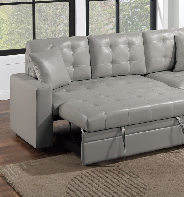 English Elm Light Gray Convertible Sectional Sofa with Pull-Out Bed, Reversible Storage Chaise, Tufted 2PC Set B011S01025