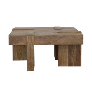 English Elm Square Solid Sheesham Coffee Table with Natural Finish, Geometric Design, Durable Rustic Centerpiece B016P380962