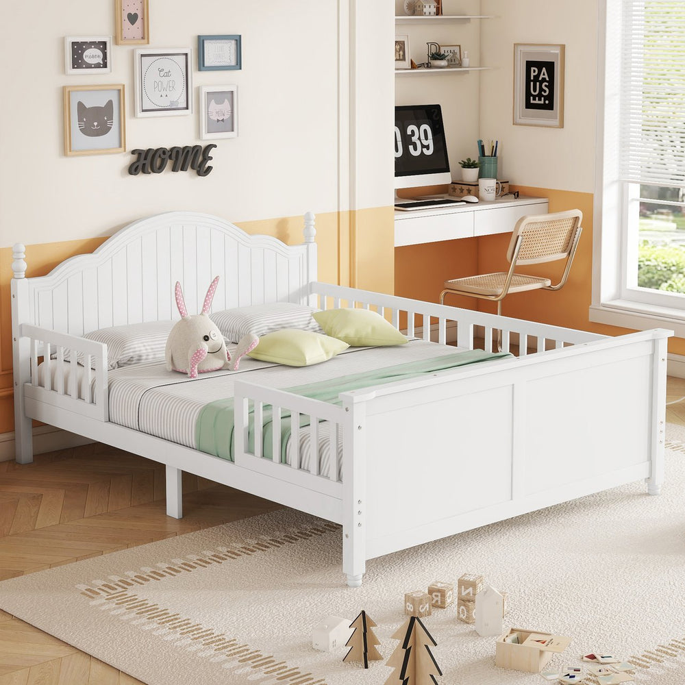 English Elm Twin Low Profile Kids Platform Bed Solid Pine Frame with Guardrails and Storage White W2593P411271