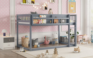 English Elm Low Low Twin Over Twin Bunk Bed with Ladder, Solid Wood Low-Profile Kids Bed Frame, Sturdy Design Grey 81.1 L x 13.58 W x 6.49 H W2593P375494
