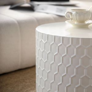 English Elm Stylish Honeycomb Nesting Coffee Tables Set — Modern Round Drum Design, Durable MDF, Space-Saving Pair Beige W757P206008