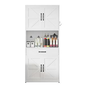 English Elm 71 Inch Steel Kitchen Pantry Cabinet with Adjustable Shelves Drawer and Hooks Modern White T2398P413028