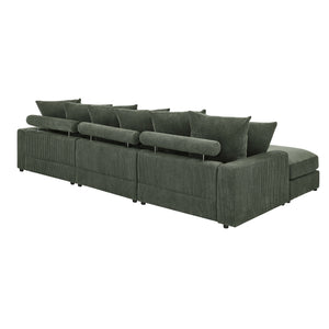 English Elm Reversible Corduroy Sectional with Ottoman Foam Cushions and Contrast Stitching Antique Green B343S00048