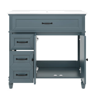 English Elm 36" Modern Bathroom Vanity with Ceramic Sink, Solid Wood + MDF Frame, Sleek Freestanding Design Blue N725P195410C