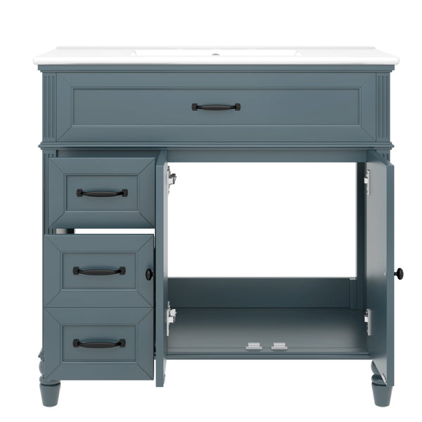 English Elm 36" Modern Bathroom Vanity with Ceramic Sink, Solid Wood + MDF Frame, Sleek Freestanding Design Blue N725P195410C